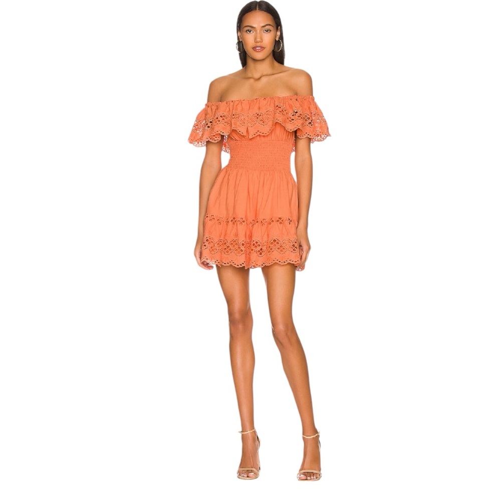 Lovers and friends orange Dallas Off-Shoulder Lace Dress size medium